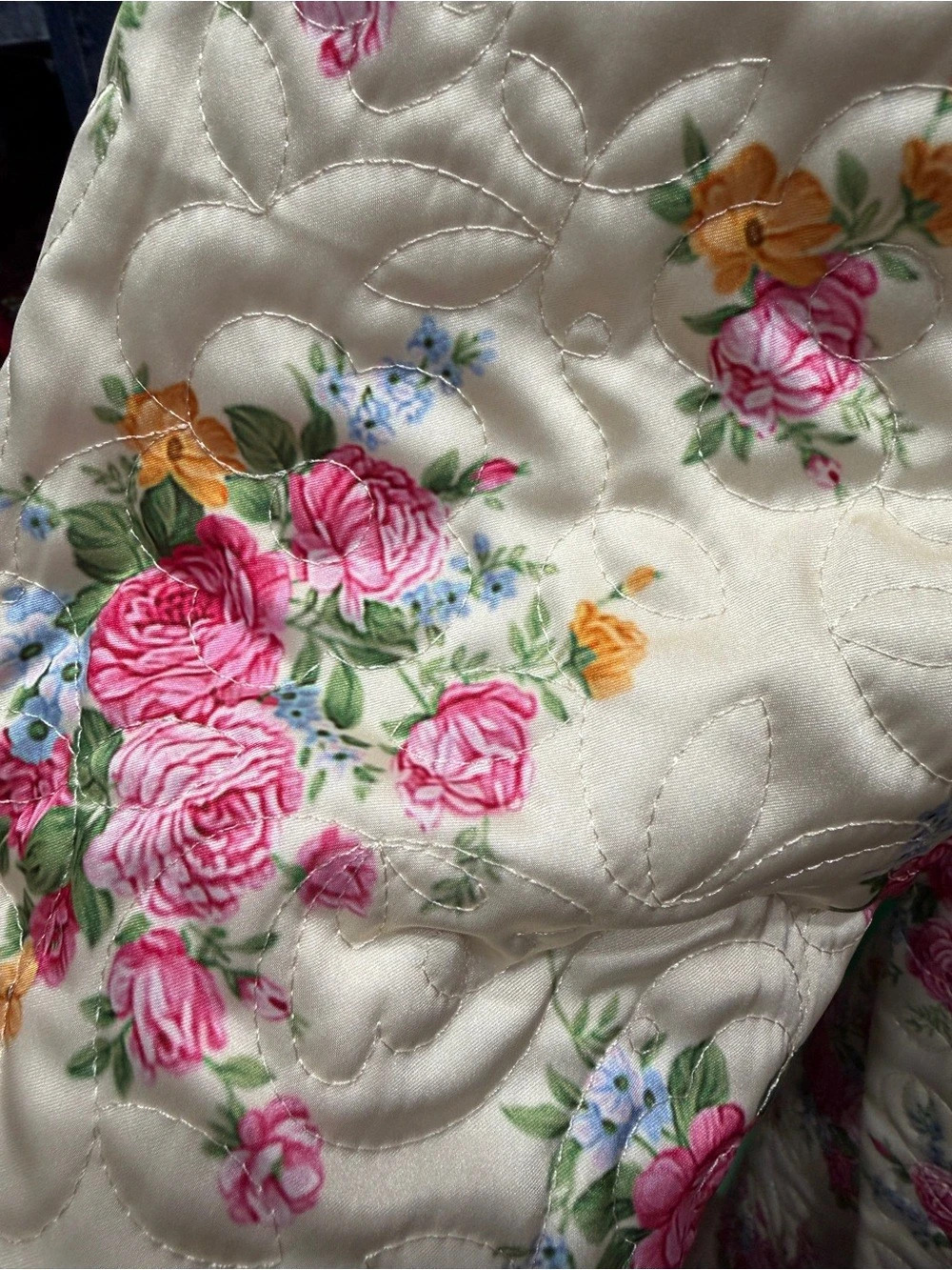 For Love & Lemons Amandine Belted Coat Floral Quilted Cream & Pink XS - Picture 4 of 7